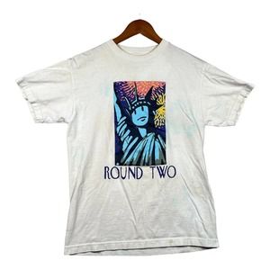 Round Two Vintage Statue of Liberty New York City Street Wear T Shirt White sz M